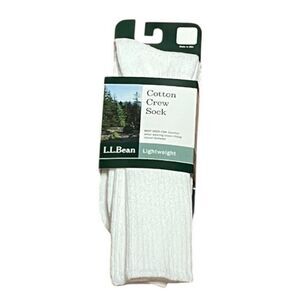 L.L. Bean Lightweight Cotton Crew Socks - White, 2 Pairs, Size L, NWT